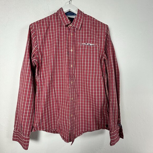 Scotch & Soda Mens Red Plaid Tokyo Toujours Button-Up Long Sleeve Shirt Large - Picture 1 of 8